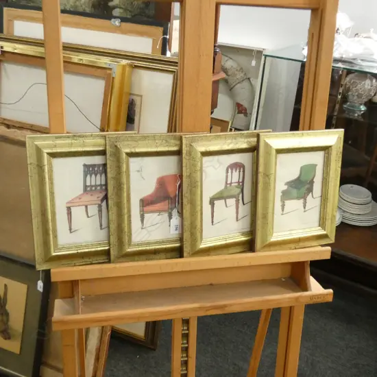 SET 4 FRAMED PRINT ANTIQUE CHAIRS DESIGN