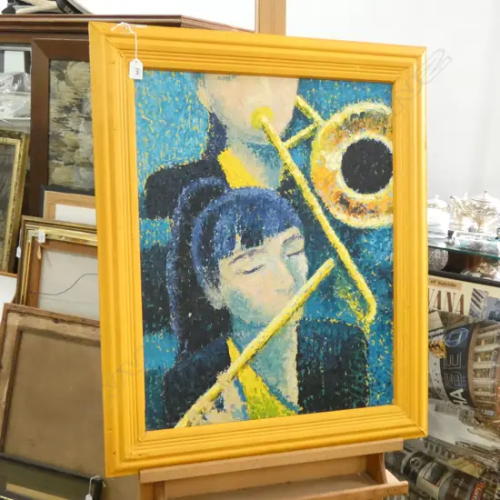 SIGNED 'VERKERK?' OIL  YELLOW MUSICIANS 690 X 540MM