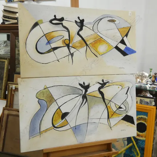 2 ABSTRACT MIXED MEDIA ARTWORKS SIGNED HARRIS 500 X 900MM