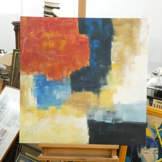 ABSTRACT MIXED MEDIA CANVAS SIGNED TANNER 895MM SQ