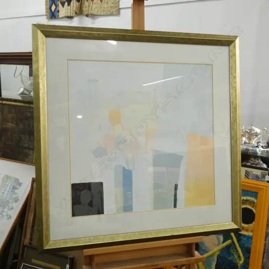 SIGNED ABSTRACT PRINT GILT FRAME 690MM SQ