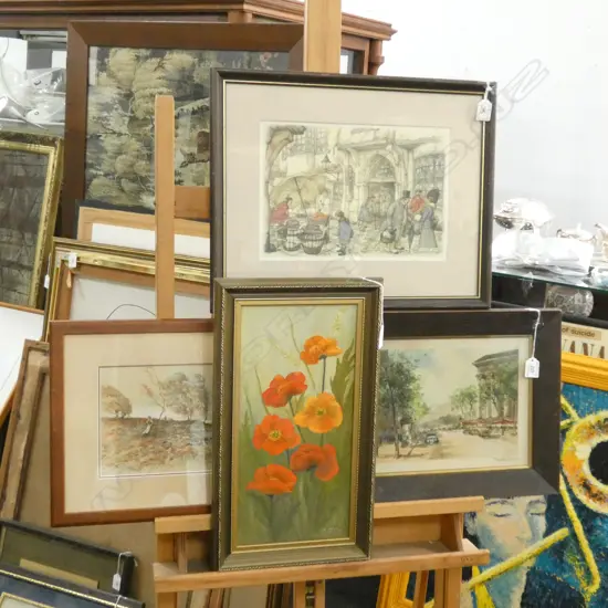 3 ASST FRAMED PAINTINGS & 1 PRINT  390 X 180MM