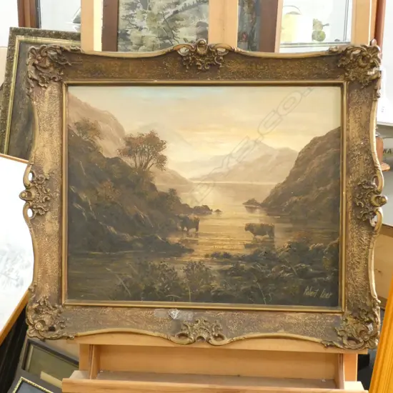 ROBERT IXER EARLY 20thC CATTLE IN HIGHLAND LANDSCAPE OIL 410 X 510MM