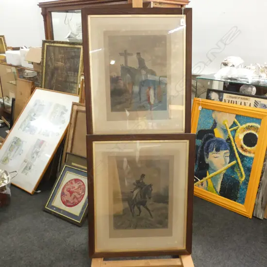 2 OAK FRAMED 19thC EQUESTRIAN ENGRAVINGS AFTER GILEES - 'MORNING'  & 'NIGHT' 780 x 640mm OVERALL