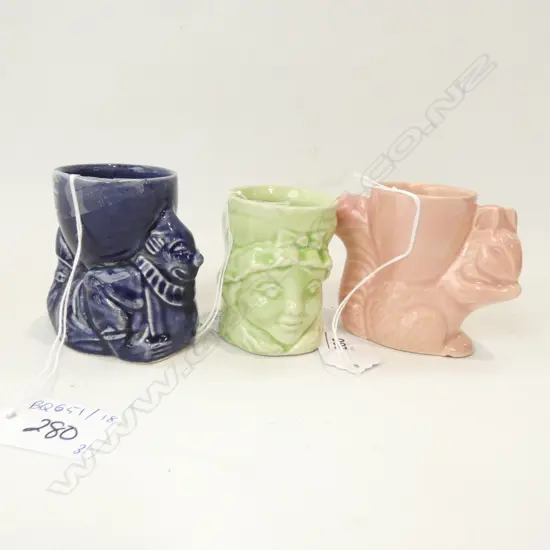3 CROWN LYNN EGG CUPS; CLOWN, SQUIRREL, LADY