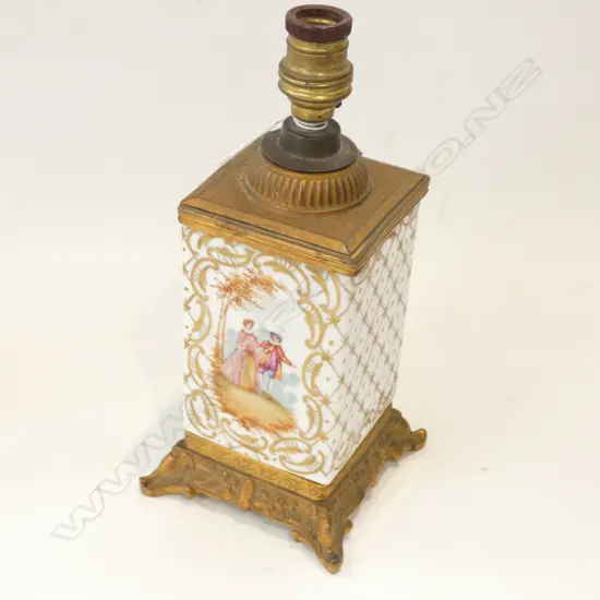 FRENCH GILT PORCELAIN H/PAINTED LAMP NEEDS REWIRING H 200MM