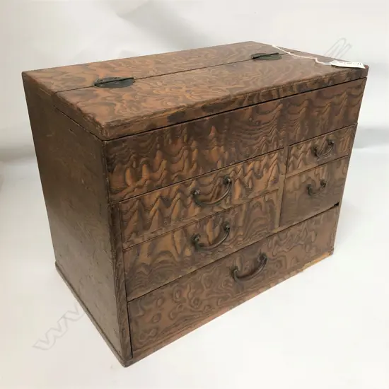 VINTAGE JAPANESE SERVING CABINET. EXOTIC WOOD. BURR MULBURY.