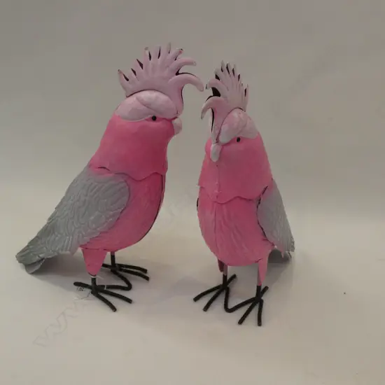 PAIR OF HAND CRAFTED PAINTED CORRUGATED IRON PINK COCKATOOS 230MM H 300MM L 100MM W