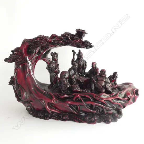 LG CAST ACRYLIC CHINESE LUCKY GODS SCULPTURE - L. 380 H. 270MM