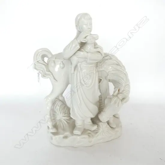 CHINESE BLANC DE CHINE FIGURE OF A GIRL WITH HORSE & LAMB, H. 260MM