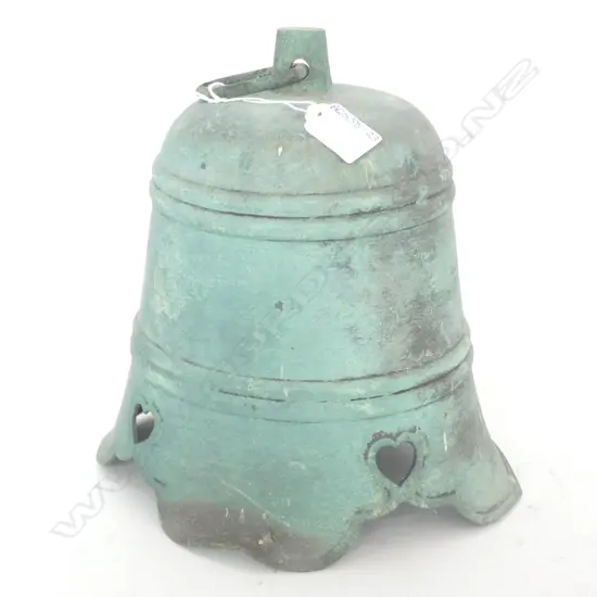 LG BRONZE ORIENTAL BELL (NO DINGER) HAS GREEN PATINA H. 330 DIA. 230MM