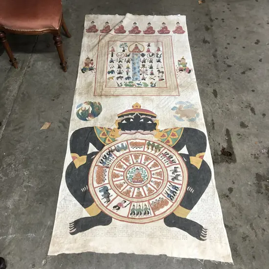 BURMESE BUDDHIST DIVINITY PAINTING 1 M BY 2 M LONG 