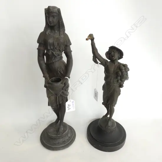 SPELTER EGYPTIAN FIGURE H. 370MM + BOY HOLDING CLOCK AF 