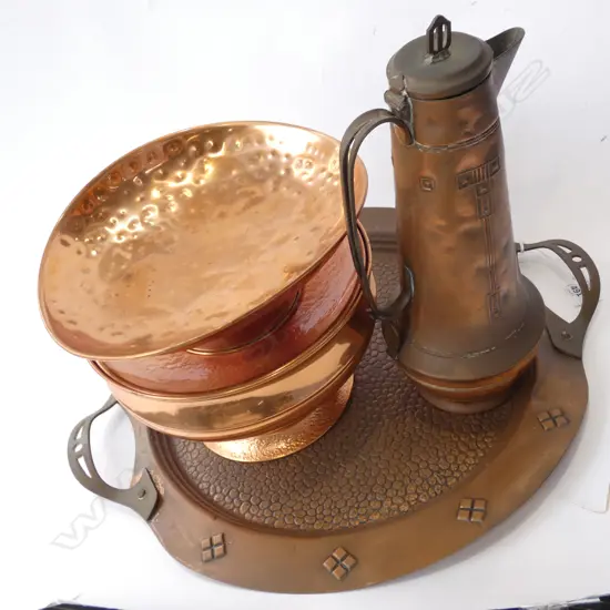 ART NOUVEAU COPPER TRAY & CONTENTS 
