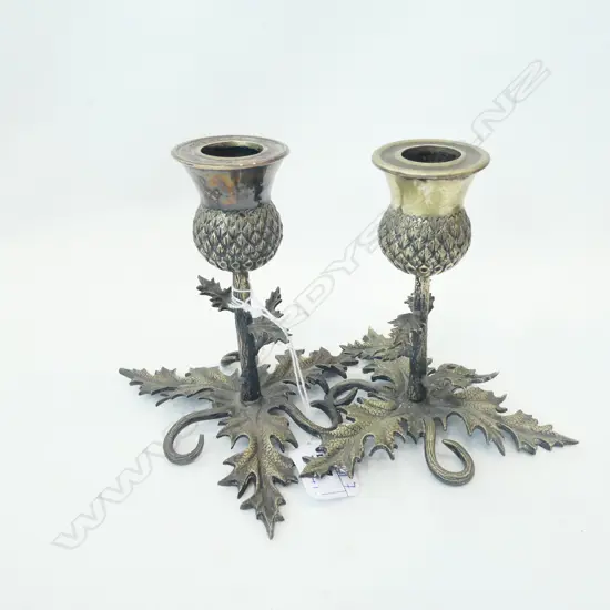 PR THISTLE CANDLE HOLDERS + IRON MONEY BANK H. 190MM