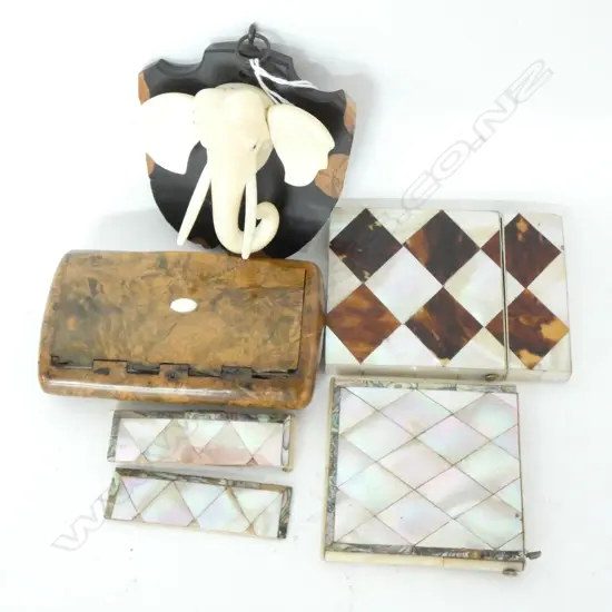 3 WOODEN BOXES AF + IVORY ELEPHANT 