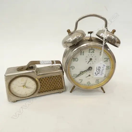 2 VINTAGE GERMAN ALAM CLOCKS ONE WITH BROKEN GLASS H 170 MM