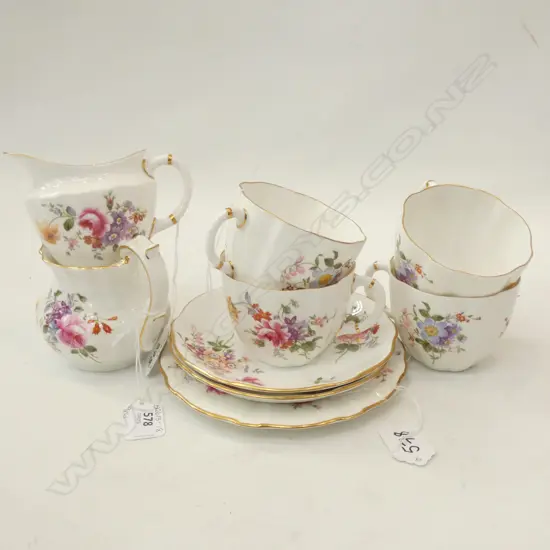 ROYAL CROWN DERBY - DERBY POSIES; 2 SM. JUGS/1 TRIO/1 DUO & 2 SPARE CUPS