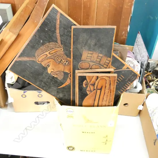 6 ASST CARVED WOODEN PANELS LONGEST 610MM