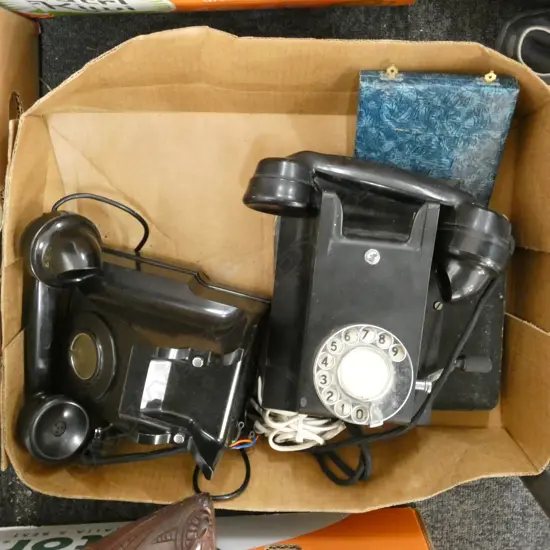 BOX LOT OLD PHONES ETC