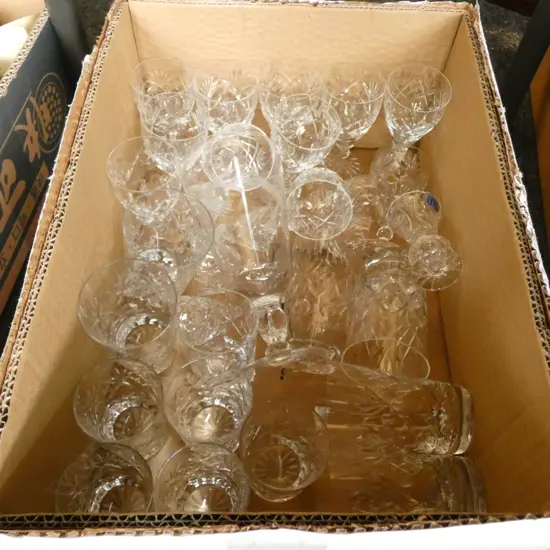 GOOD BOX LOT MOSTLY CRYSTAL GLASSES