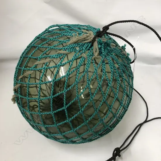 OLD GLASS FISHING FLOAT W NETTING DIA.340mm