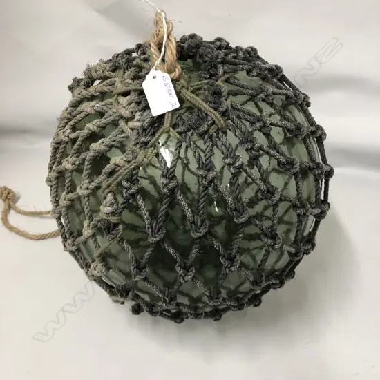 OLD GLASS FISHING FLOAT W NETTING DIA.340mm