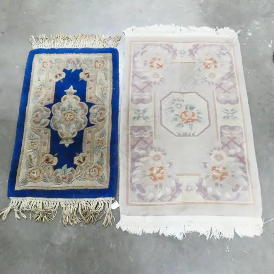 2 CHINESE HANDKNOTTED SMALL RUGS LGEST 940x625mm