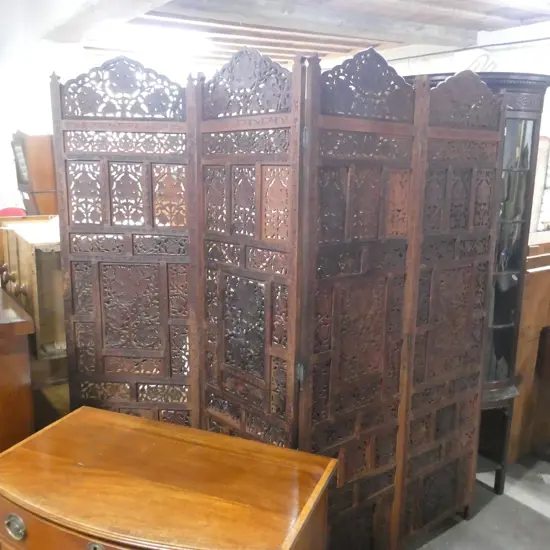 4 PANEL CARVED WOODEN ORIENTAL SCREEN H. 1875MM