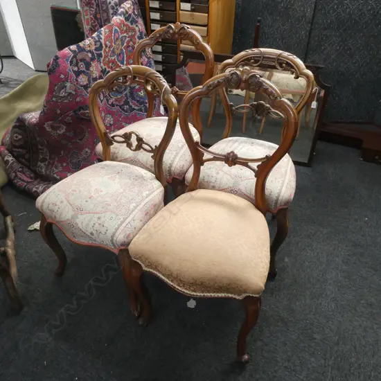 SET 4 VICTORIAN WALNUT BALLOON BACK CHAIRS 2 + 2
