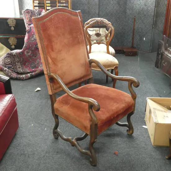 RED SUEDE LOUIE XIII STYLE CHAIR H. 1190MM