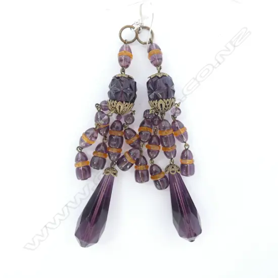 PAIR OF PURPLE BEAD CHANDELIER EARRINGS
