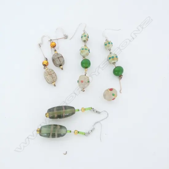 THREE PAIRS EARRINGS WITH ST. SILVER HOOKS