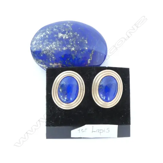 PR 9CT GOLD & LAPIS EARRINGS + STONE