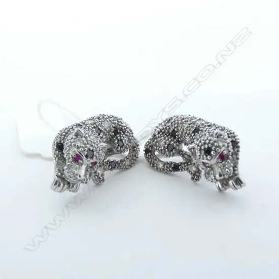 SILVER AND GEMSTONE LEOPARD EARRINGS