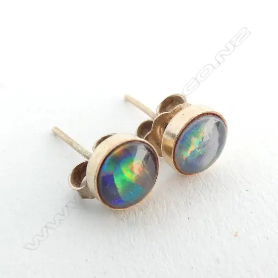 EARRINGS, OPAL STUDS SET IN 9ct GOLD