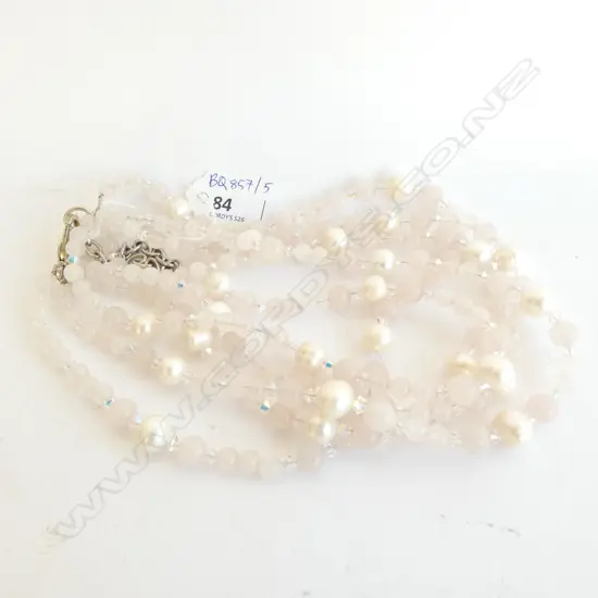 PINK QUARTZ AND FAUX PEARL NECKLACE 