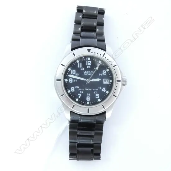 MENS LORUS SPORTS WATCH - BLACK LINK BAND