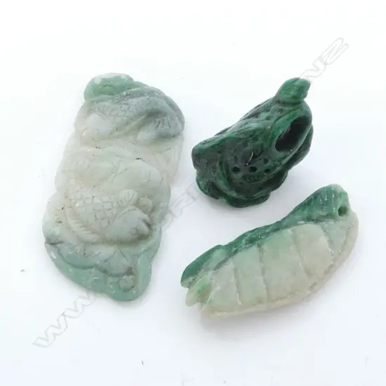 3 ORIENTAL GREEN JADEITE CARVED PENDANTS