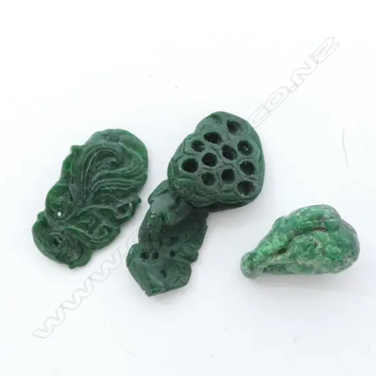 3 ORIENTAL GREEN JADEITE CARVED PENDANTS