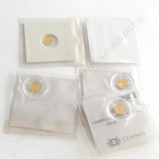 GOLD COINS, TINY 4 X 1/50TH OF AN OUNCE, TOTAL WEIGHT 4/50TH OUNCE