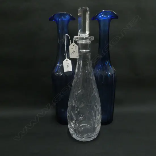 PR 19thC BLUE CARAFES H. 330MM + DECANTER 