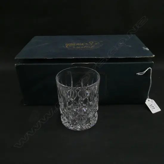 6 BOHEMIA CRYSTAL WHISKEY TUMBLERS IN BOX 