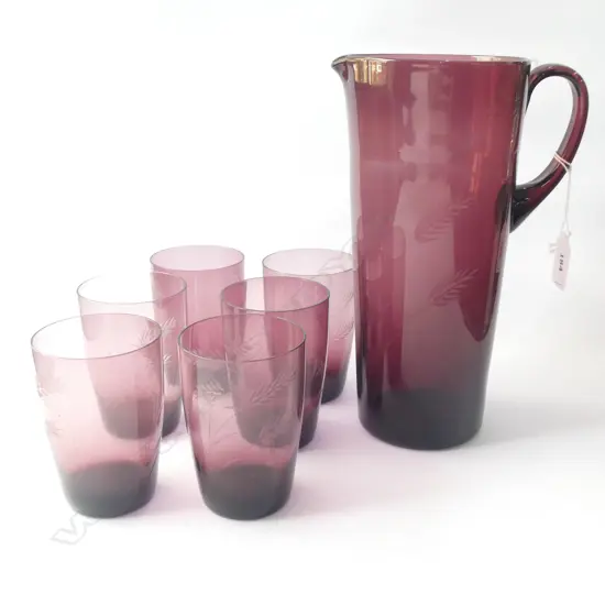 1950S WATER SET PURPLE GLASS 