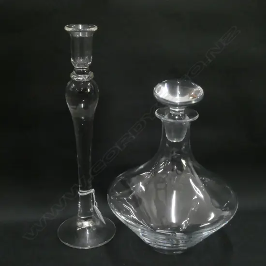 GLASS DECANTER & CANDLESTICK H. 340MM