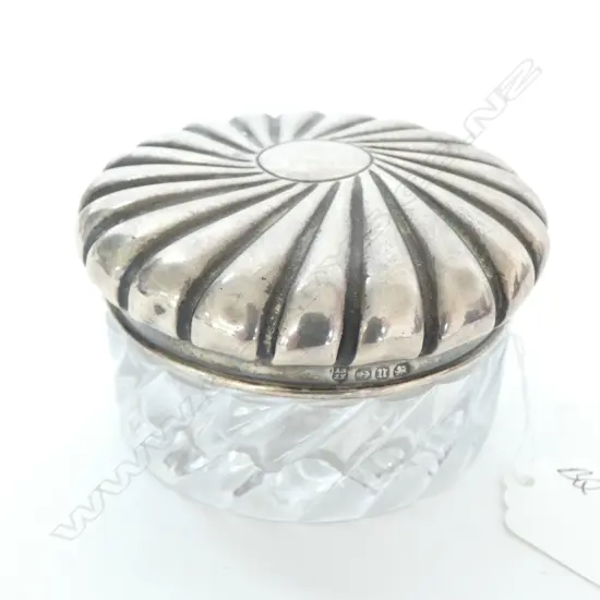 VICTORIAN SILVER LIDDED GLASS VANITY JAR...