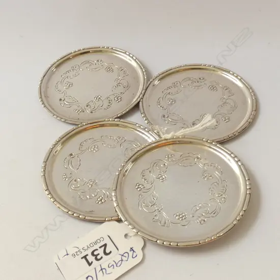 4 GEORG JENSEN STG SILVER COASTERS STAMPED ON REVERSE D 60 MM