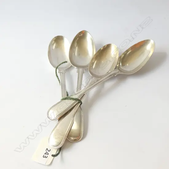 4 VICT SILVER DESSERT SPOONS19THC 222GMS FIDDLE & THREAD
