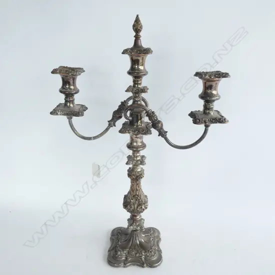 GEORGIAN STYLE SILVER PLATE ON COPPER 3 LIGHT CANDLEABRA