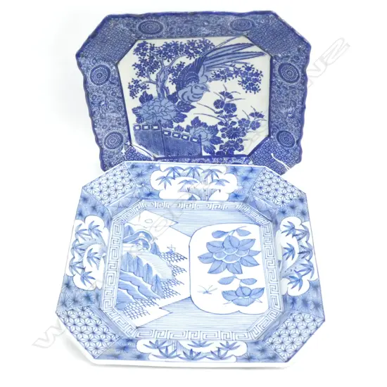 2 MEIJI PERIOD IMARI PLATES, SQUARE, 1 WITH A CRACK (320 X 320MM)